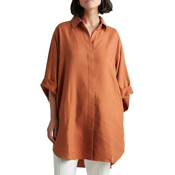 NEW Camilla And Marc Anneli Shirt Dress Women's Size 12 Rust Mini Relaxed Linen - Picture 4 of 11